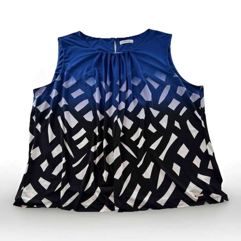 Calvin Klein‎ Petite Sleeveless Ombre Geometric Top Blue Black Stretch XL 1X